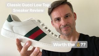 Gucci Classic Green Ace Leather Low Top Sneaker Review Unboxing  On Foot [upl. by Schlicher]