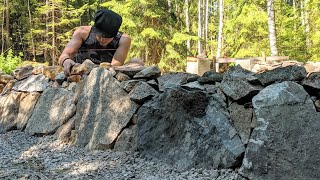 How To Build Stone Foundation for Log Cabin by Hand  50 One Man Traditional Log Cabin full series [upl. by Duarte]