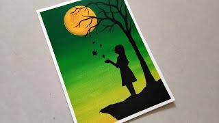 Easy Poster Colour Painting Tutorial for Beginners Easy Green Moonlight Poster colour Painting [upl. by Iorgos]