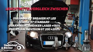 Osram Night Breaker H7 LED vs Osram Night Breaker Laser amp Philips RacingVisionGT200 Fahraufnahmen [upl. by Ellynad572]