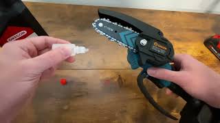 Saker Mini Chainsaw How To Oil The Chain [upl. by Freberg]