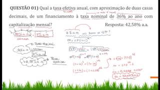 Aula 02  Exercício comentado sobre Taxa Efetiva e Taxa Nominal [upl. by Nnomae284]