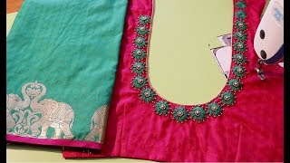 Hand embroidery neck design for silk saree blouse [upl. by Eittam524]