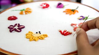 10 TYPES OF FLOWERS with Bullion Stitch HAND EMBROIDERY FOR BEGINNERS [upl. by Andros]