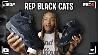 UNBOXING AFFORDABLE JORDAN 4 “BLACK CAT”  ON FEET [upl. by Edelsten]