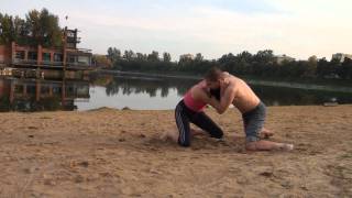 3 Beach Submission Grappling Two girls vs one man 24092010 [upl. by Acirre]