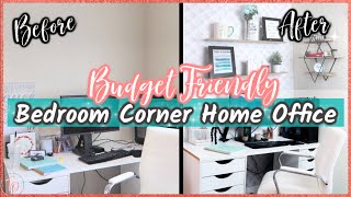 Renter Friendly SMALL SPACE HOME OFFICE Makeover On A Budget In My Bedroom l Home Office Tour 2020 [upl. by Anihcak]