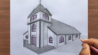 How to Draw a Church in 2Point Perspective [upl. by Aneryc]