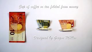 Kaffeetasse aus Geldschein gefaltet Origami Anleitung deutsche Untertitel Design Gregor Müller [upl. by Hepsoj]