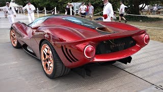 NEW De Tomaso P72 Supercar V12 Engine Sounds  Start Up Revs amp Driving  FOS Goodwood 2019 [upl. by Adok]