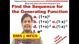 Find the Sequence generated by given Generating function  Generating Sequence  DMS  MFCS [upl. by Longtin]