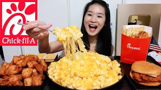 CHEESIEST MAC N CHEESE ChickFilA Cheesy Mac N Cheese Spicy Chicken Sandwich amp Nuggets Mukbang [upl. by Sochor349]