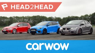 Ford Focus RS vs Honda Civic Type R vs VW Golf R drag race amp review  Head2Head [upl. by Robinette]