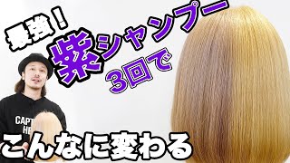 最強の【紫シャンプー】３回で黄色いブリーチをミルクティベージュヘアに！ムラシャン使い方おすすめ [upl. by Ybocaj]