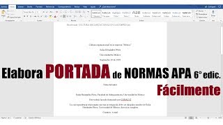 CÓMO HACER UNA PORTADA CON NORMAS APA 6° EDICIÓN [upl. by Petigny353]