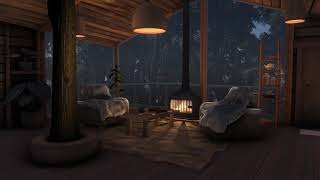 Rain amp Fireplace sounds  Cozy Treehouse  Sleep Study Meditation  10 hours [upl. by Htederem723]