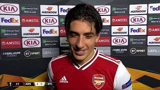 Back from injury and captaining Arsenal a delighted Héctor Bellerín spoke postmatch [upl. by Amada436]