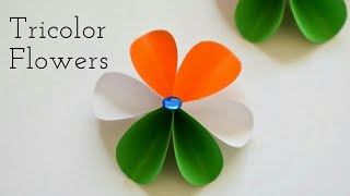 Easy Tricolor Paper Flowers  DIY Craft Ideas for Republic Day  Tricolor Craft Ideas with Paper [upl. by Leander420]