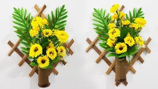 How to Make a Wall Hanging Flower Vase with Bamboo  Wall Decor Craft Idea DIY [upl. by Ayrotal]