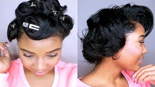 How To Style SHORT Relaxed Hair  PIN CURLS TUTORIAL  Heatless Curls [upl. by Aivonas]