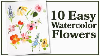 Easiest Way to Paint TEN Flowers with Watercolor [upl. by Able384]