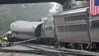 Amtrak crash Amtrak collides with parked freight train due to wrongly positioned switch  TomoNews [upl. by Karalynn]