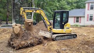 Cat 3055e2 Loading Huge Stump On Trailer [upl. by Arielle]