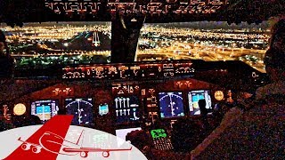 Boeing 747400 NIGHT LANDING MIAMI  COCKPIT VIEW [upl. by Arraic]