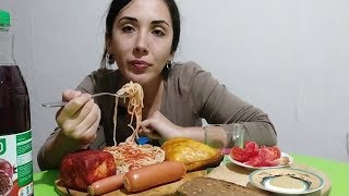 MUKBANG შებოლილი ქათამი სარდელი სპაგეტი სალა ბროწეულის ნექტარი [upl. by Kory]