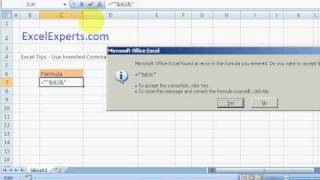 ExcelExpertscom  Excel Tips  Use Inverted Commas In Excel Formula [upl. by Airtened]