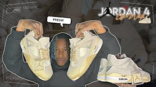 OffWhite x Jordan 4 Sail  DHgate Unboxing and Review [upl. by Airdnazxela]