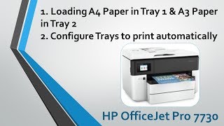 HP Officejet Pro 7730  Loading paper and configure trays to print automatically [upl. by Sage]