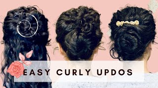 3 Easy Curly Updos  5Minute Work amp Special Occasion Curly Hairstyles [upl. by Rooney]