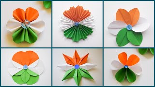 6 Easy Tricolor Paper Flowers  Craft Ideas for Republic Day  Tricolor Craft Ideas with Paper [upl. by Quartis742]