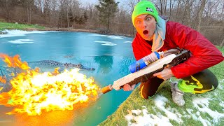 Using real flamethrower to catch pond monster [upl. by Enitnatsnoc]