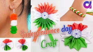 Tricolour Paper flower Badge Bracelates amp earring craft ideas  Independence Day Craft  Artkala [upl. by Lepper612]