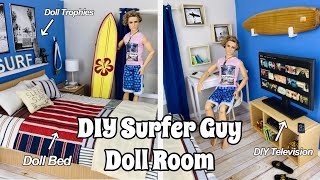 DIY Surfer Guy Barbie Doll Room Surf Inspired Doll Room  Doll TV Bed Trophies Desk amp Curtains [upl. by Alasdair]