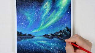 Northern Lights Aurora  Easy acrylic painting for beginners  PaintingTutorial  Painting ASMR [upl. by Accisej]