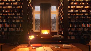 COZY Rainy Library with Fireplace  Videos made to study rather than sleep [upl. by Anisor]