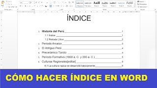 CÓMO HACER UN ÍNDICE EN WORD [upl. by Dawaj]