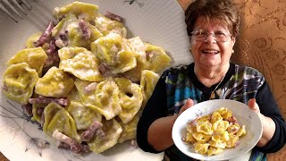 Enjoy Leondinas cappelletti with cream and speck  Pasta Grannies [upl. by Oicnanev]