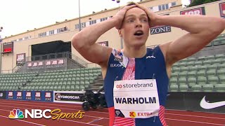 Karsten Warholm DEMOLISHES 300m hurdles world record in front of fake fans  NBC Sports [upl. by Hazlett654]