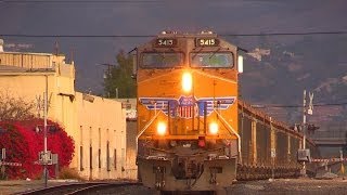 AWESOME TRAIN HORNS  UP Union Pacific Freight Trains in East Los Angeles CA 111613 [upl. by Nino]