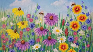 Wildflowers Acrylic Painting Tutorial LIVE Beginner Step by Step Flowers [upl. by Suzi]