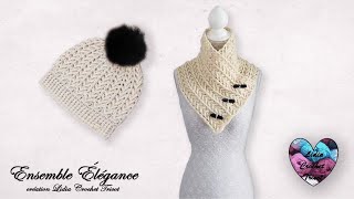 Ensemble Bonnet et Col « Élégance » Crochet Relief «Lidia Crochet Tricot» [upl. by Adnomar]