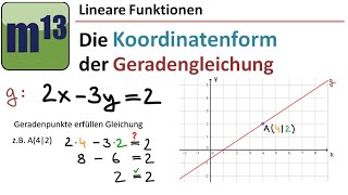 Die Koordinatenform der Geradengleichung [upl. by Atteuqcaj]