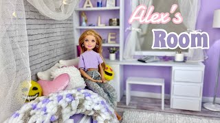 DIY Barbie Doll Room  Alex’s Room Daybed Working Lamp Desk Clothing Rack  Stacie Doll [upl. by Guinna]