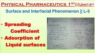 Spreading Coefficient  Adsorption of liquid surfaces  Physical pharmaceutics 1  L5 Unit3 [upl. by Ahsrop]