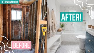 DIY Small Bathroom Renovation with EXTREME before amp after  Lake House Makeover  The DIY Mommy [upl. by Celka]