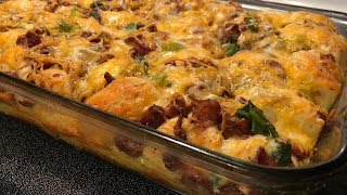 Breakfast Casserole  Biscuits Bacon Sausage  Southern Sassy Mama [upl. by Azrim]